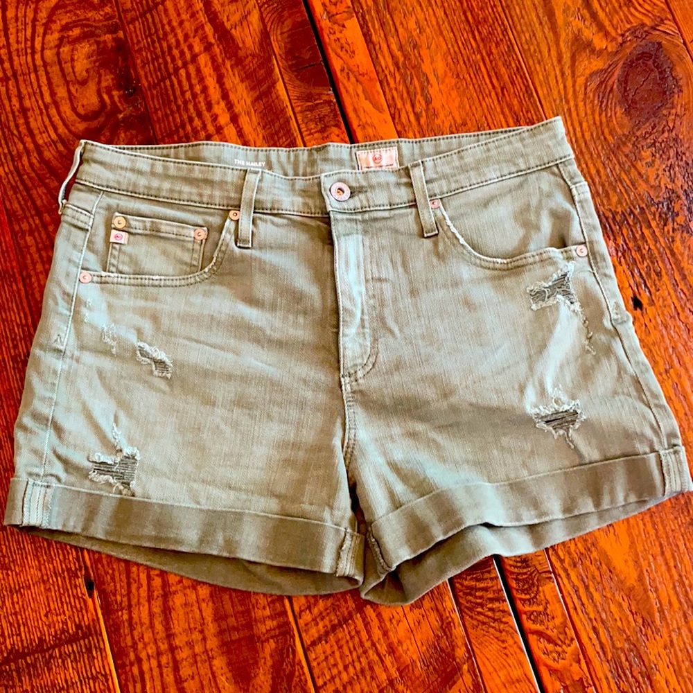 AG Green Distressed Hailey Jean Shorts, Sz 30